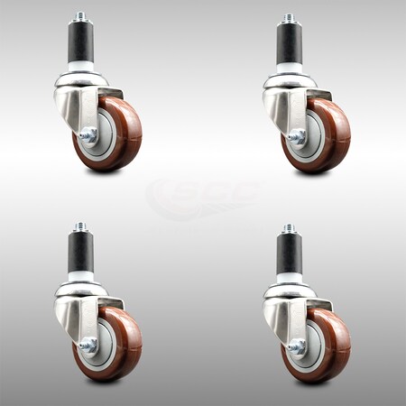 Service Caster 3 Inch 316SS Maroon Polyurethane Swivel 1-3/8 Inch Expanding Stem Caster Set SCC SCC-SS316EX20S314-PPUB-MRN-138-4